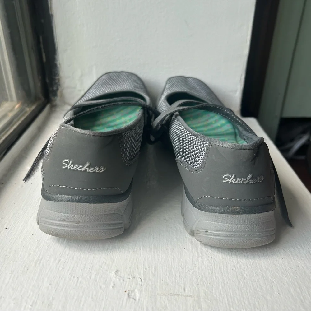 Skechers Women Gray Sneakers Mary Jane Gray Velcro Strap Size 7.5 Memory Foam